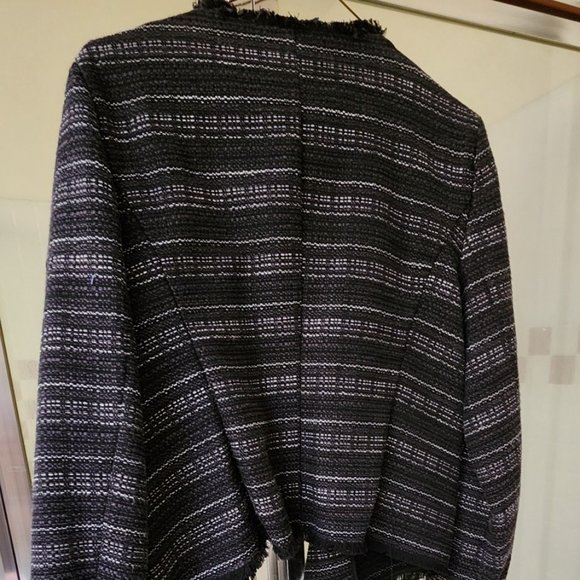 Adrienne Vittadini Fringed Tweed Open Front Crop Waist Jacket Blaze Size Large - Picture 6 of 9